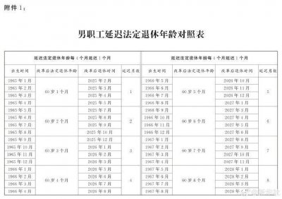 ​延迟退休年龄对照表公布