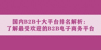 ​国内B2B十大平台排名解析：了解最受欢迎的B2B电子商务平台